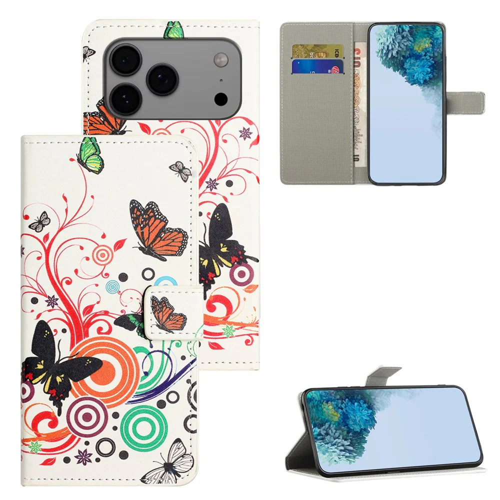 For iPhone 17 Pro Max Case Pattern Print PU Leather Wallet Phone Cover - White Butterfly - Image 6