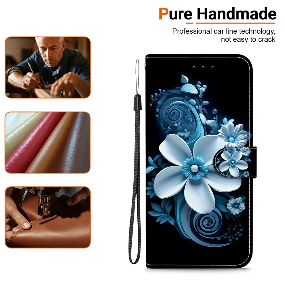 For iPhone 17 Pro Max Case Pattern Printing Anti-Drop Leather Flip Wallet Phone Cover with Lanyard - Black Orchid - Image 6