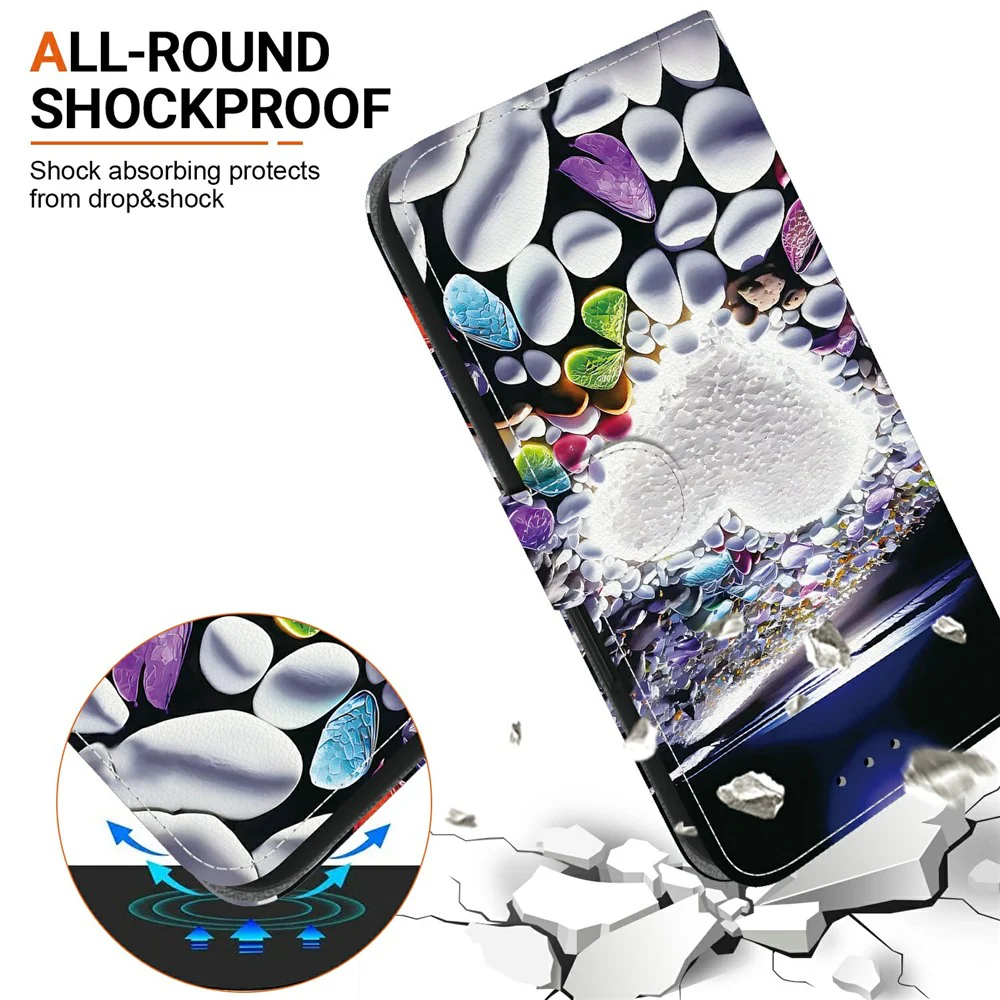 For iPhone 17 Pro Max Case Pattern Printing Anti-Drop Leather Flip Wallet Phone Cover with Lanyard - Heart Shape - Image 4