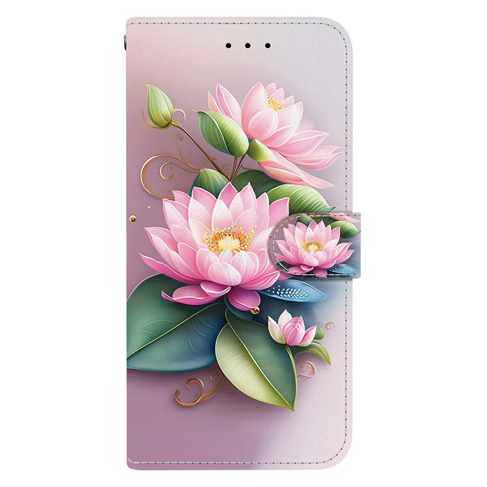 For iPhone 17 Pro Max Case Pattern Printing Anti-Drop Leather Flip Wallet Phone Cover with Lanyard - Lotus - Image 7
