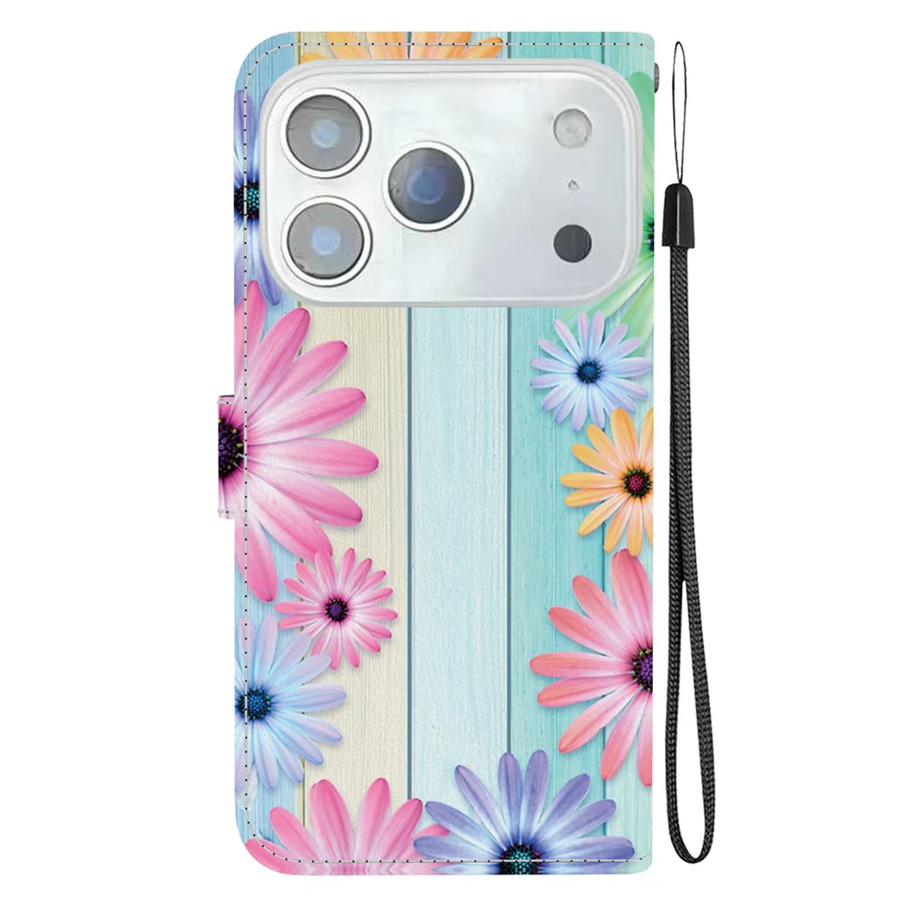 For iPhone 17 Pro Max Case Pattern Printing Anti-Drop Leather Flip Wallet Phone Cover with Lanyard - Sunflower - Image 8