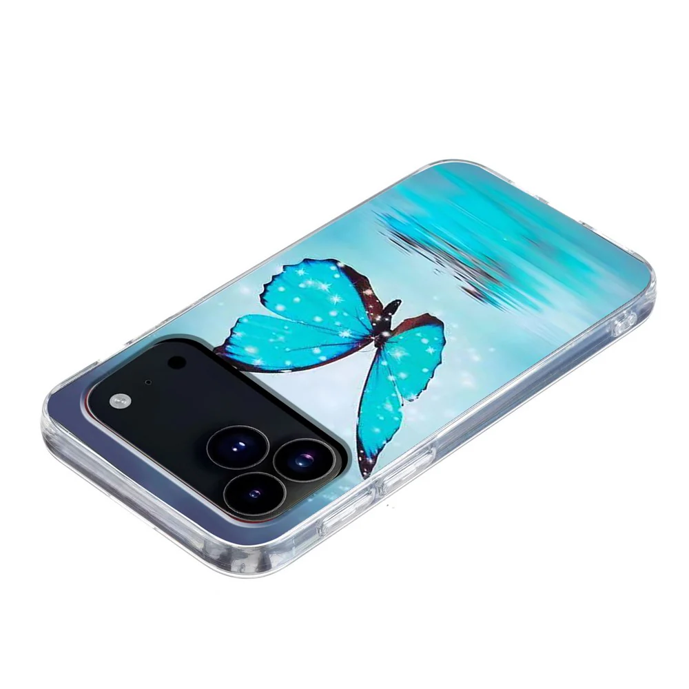 For iPhone 17 Pro Max Case Pattern Printing Cell Phone TPU Back Cover - Blue Butterfly - Image 3