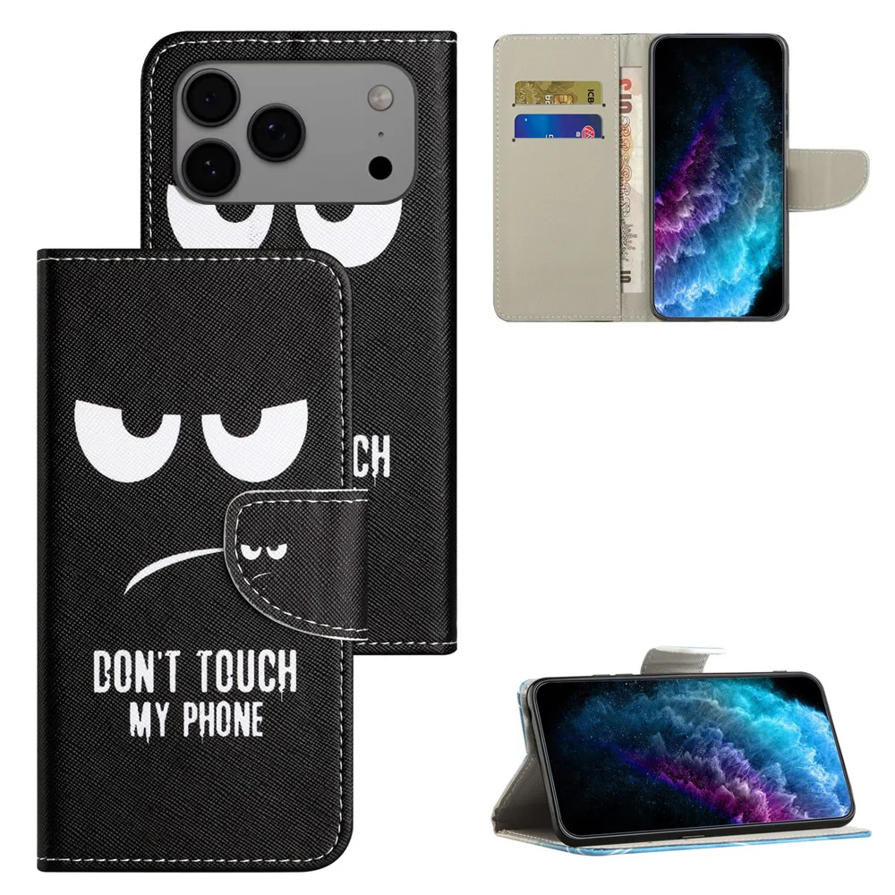 For iPhone 17 Pro Max Case Pattern Printing Cross Texture Leather Phone Cover - Don't Touch My Phone - Image 6