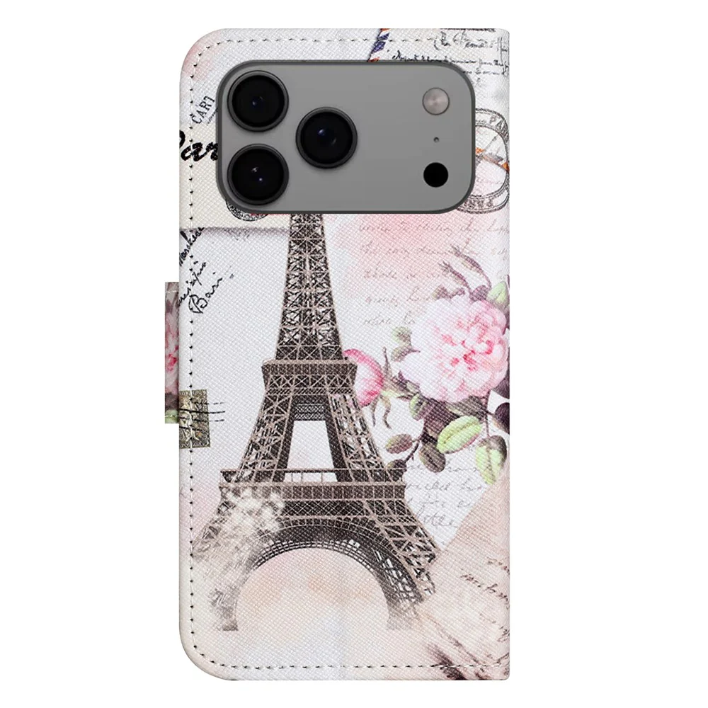For iPhone 17 Pro Max Case Pattern Printing Cross Texture Leather Phone Cover - Tower - Image 5