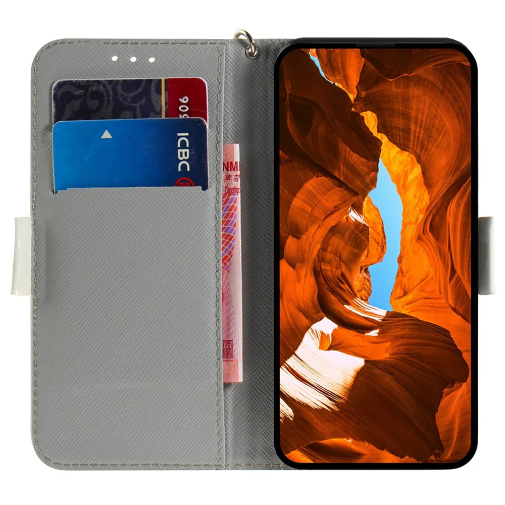 For iPhone 17 Pro Max Case Pattern Printing Leather Wallet Phone Cover with Wrist Strap - Cute Cat - Image 2