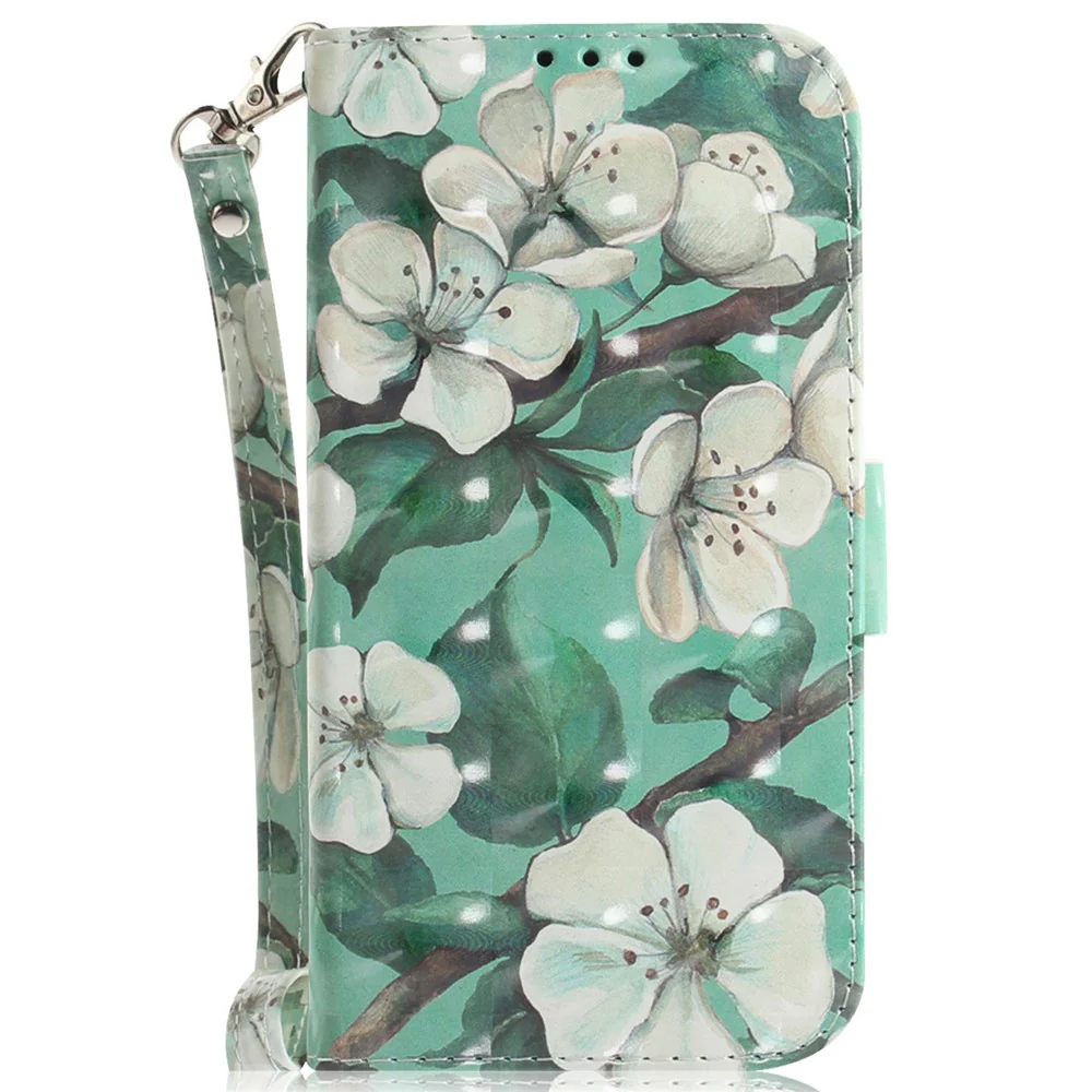 For iPhone 17 Pro Max Case Pattern Printing Leather Wallet Phone Cover with Wrist Strap - Watercolor Flowers - Image 6