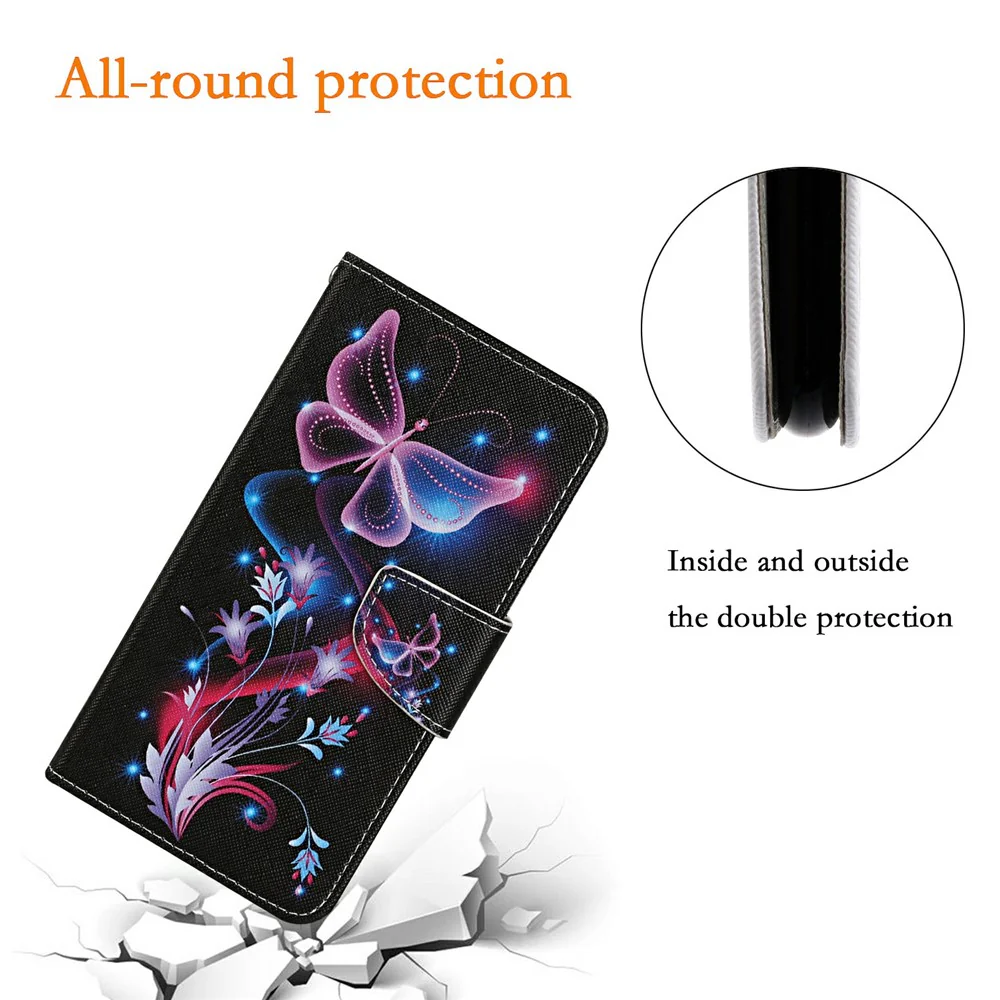 For iPhone 17 Pro Max Case Pattern Printing Protective Leather Folio Phone Cover with Wrist Strap - Glowing Butterfly - Image 5