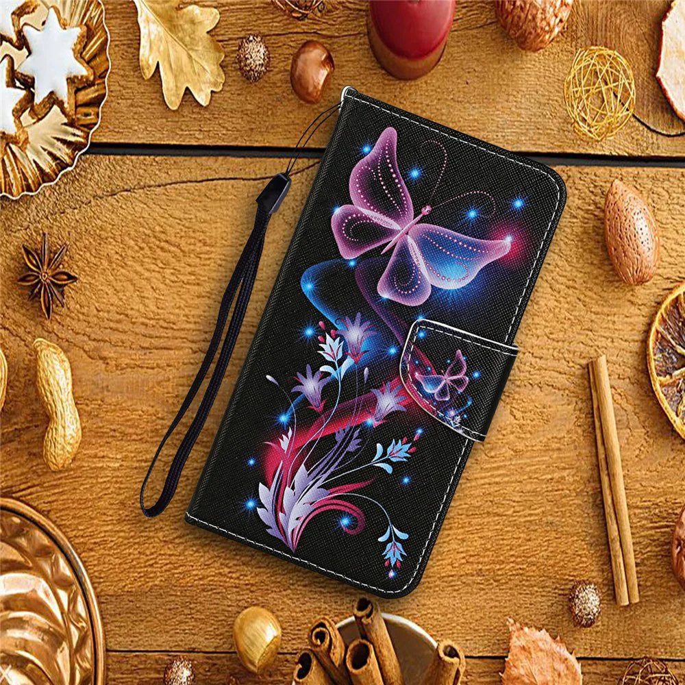 For iPhone 17 Pro Max Case Pattern Printing Protective Leather Folio Phone Cover with Wrist Strap - Glowing Butterfly - Image 8