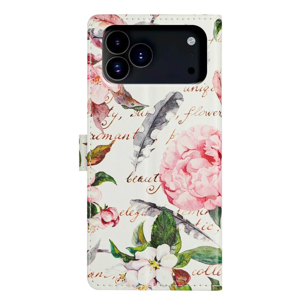 For iPhone 17 Pro Max Case Pattern Printing Wallet Stand Flip Leather Phone Cover with Strap - Green Leaves Flowers - Image 8