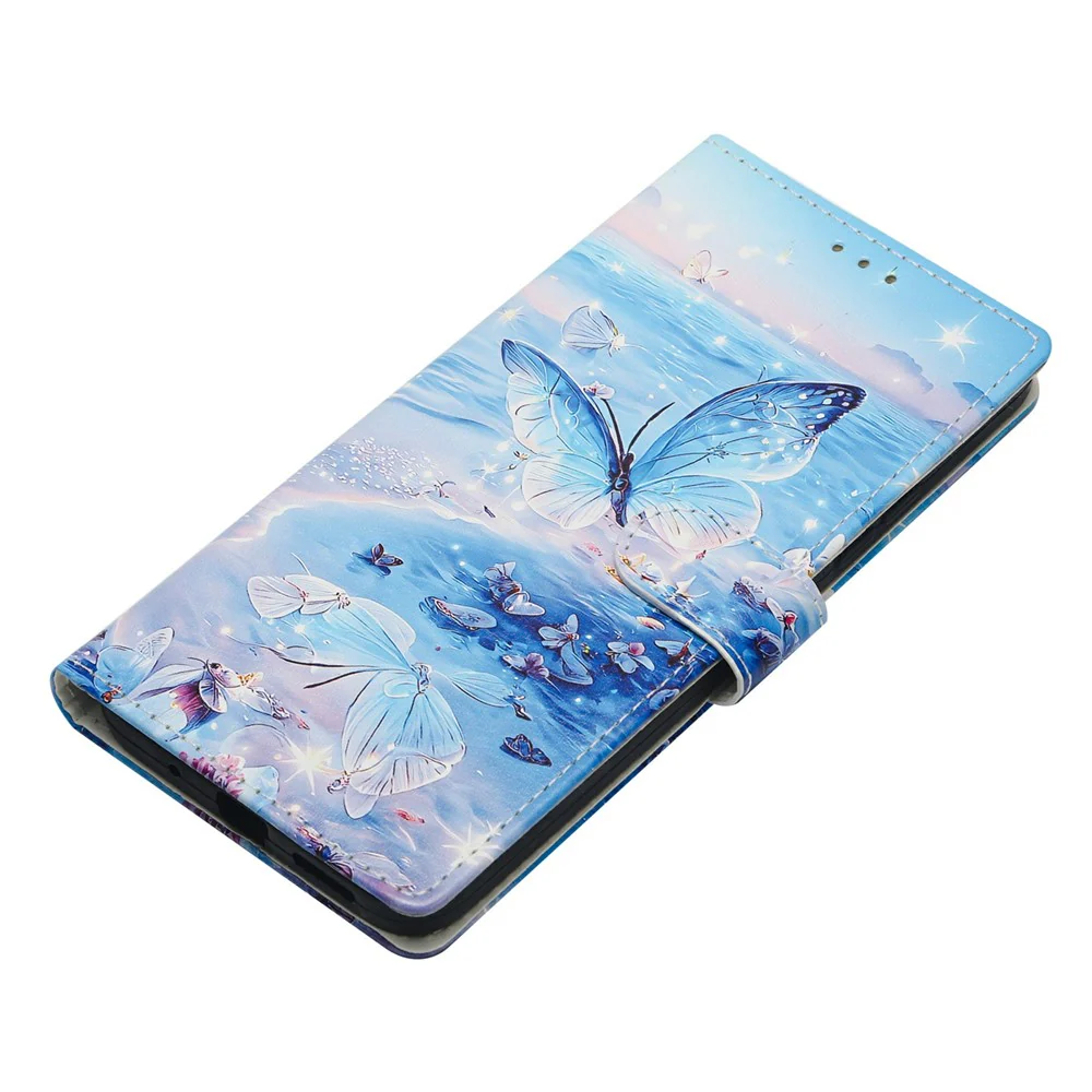 For iPhone 17 Pro Max Case Pattern Printing Wallet Stand Flip Leather Phone Cover with Strap - Ocean Butterfly - Image 4