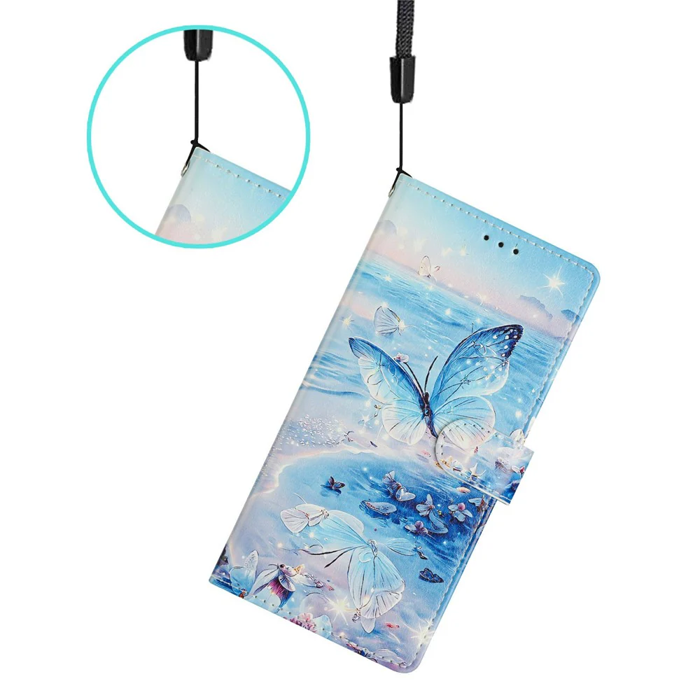 For iPhone 17 Pro Max Case Pattern Printing Wallet Stand Flip Leather Phone Cover with Strap - Ocean Butterfly - Image 5