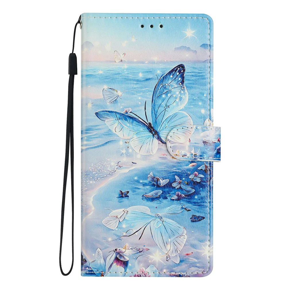 For iPhone 17 Pro Max Case Pattern Printing Wallet Stand Flip Leather Phone Cover with Strap - Ocean Butterfly - Image 7