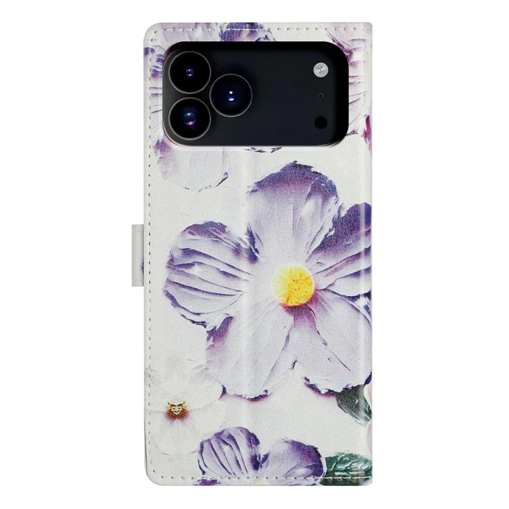 For iPhone 17 Pro Max Case Pattern Printing Wallet Stand Flip Leather Phone Cover with Strap - Purple Flower - Image 8