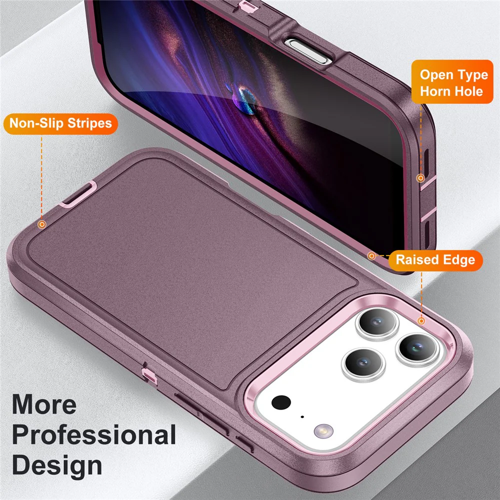 For iPhone 17 Pro Max Case PC + Silicone + EVA 3 in 1 Shockproof Phone Cover - Purple + Pink - Image 3