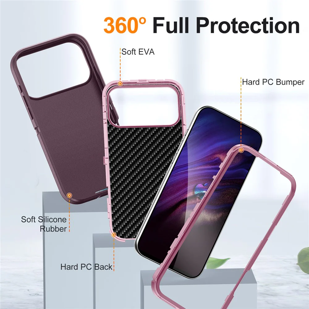 For iPhone 17 Pro Max Case PC + Silicone + EVA 3 in 1 Shockproof Phone Cover - Purple + Pink - Image 6