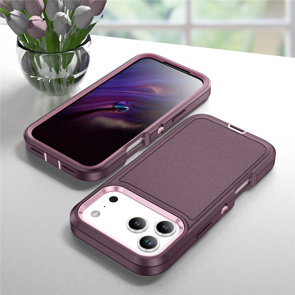 For iPhone 17 Pro Max Case PC + Silicone + EVA 3 in 1 Shockproof Phone Cover - Purple + Pink - Image 7