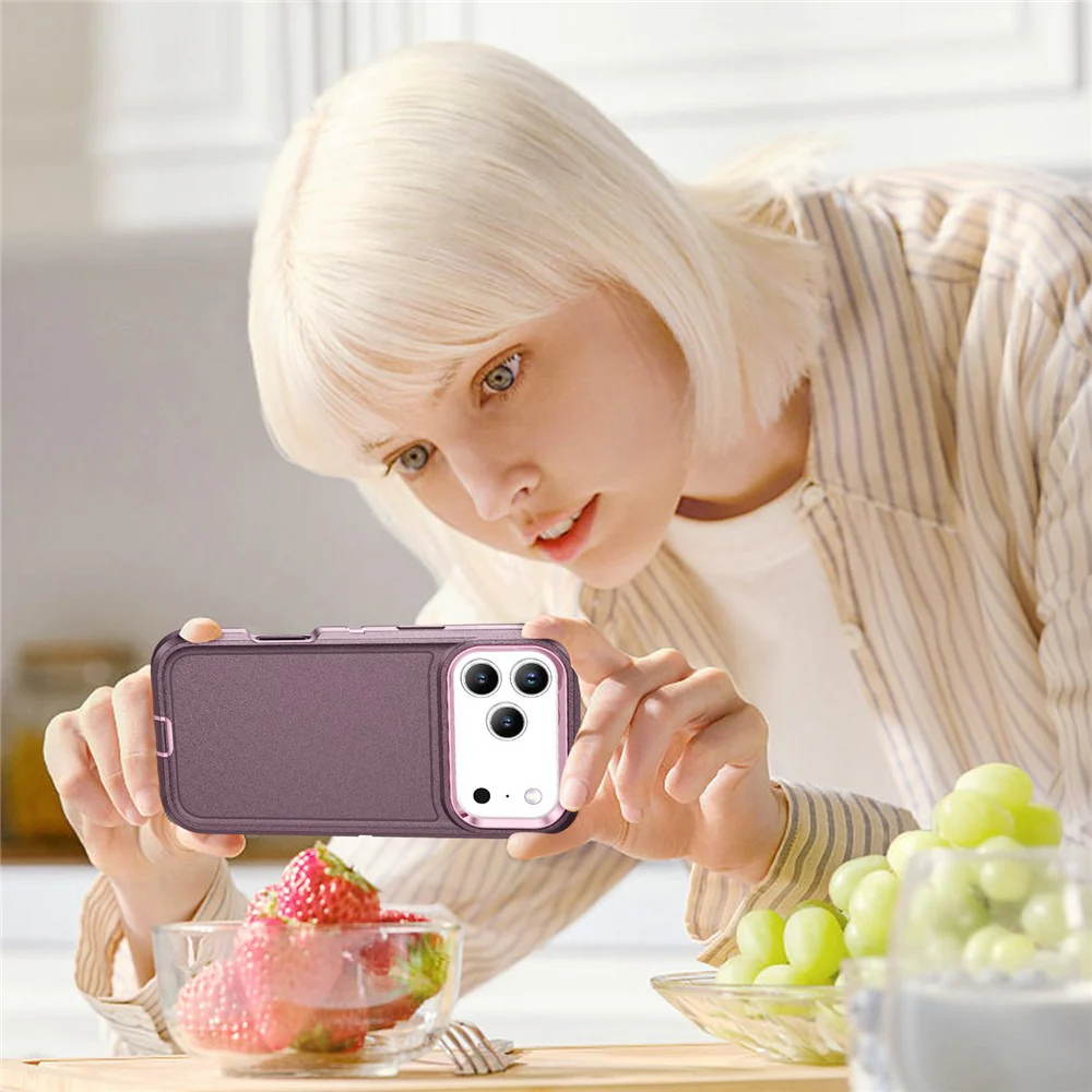 For iPhone 17 Pro Max Case PC + Silicone + EVA 3 in 1 Shockproof Phone Cover - Purple + Pink - Image 8
