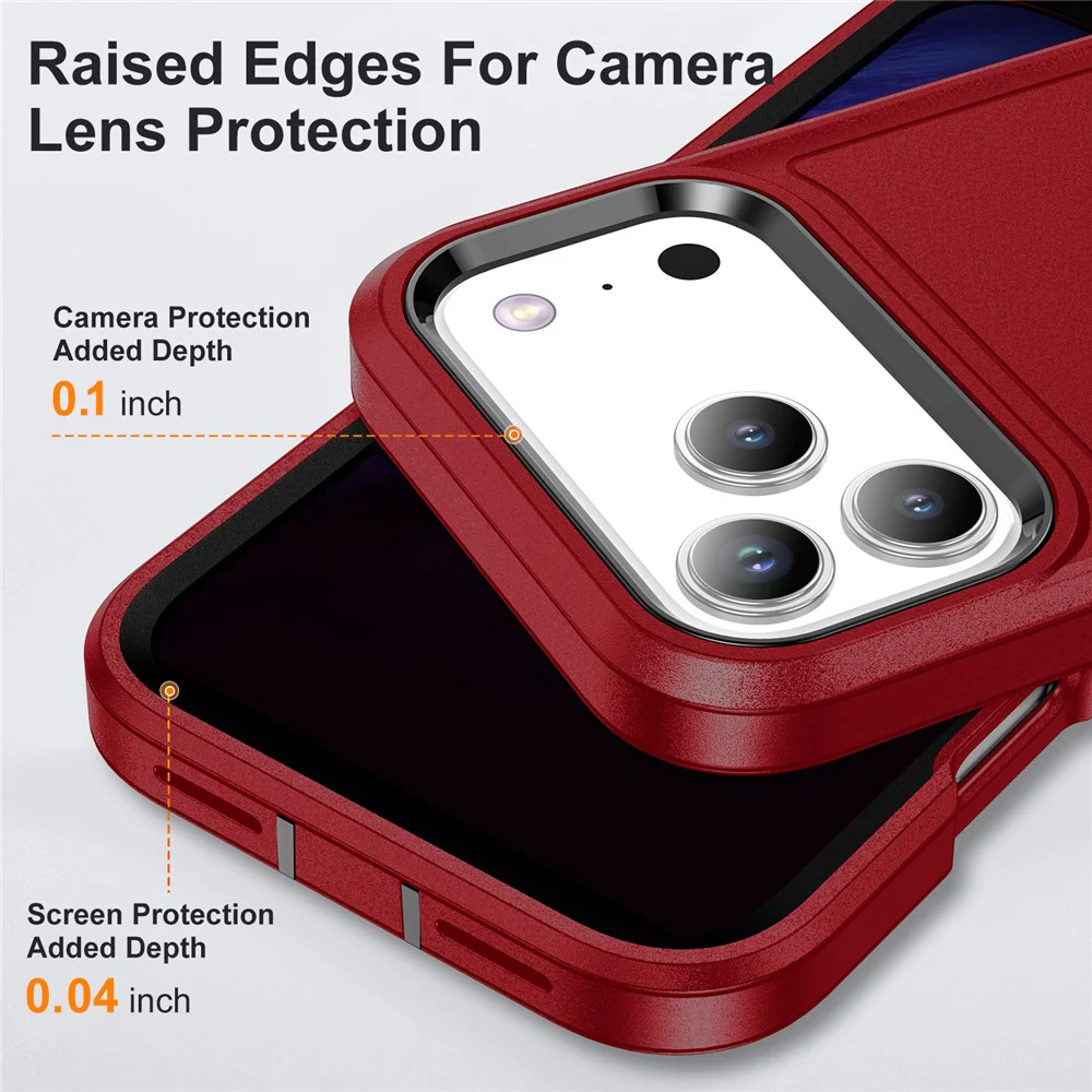 For iPhone 17 Pro Max Case PC + Silicone + EVA 3 in 1 Shockproof Phone Cover - Red + Black - Image 4