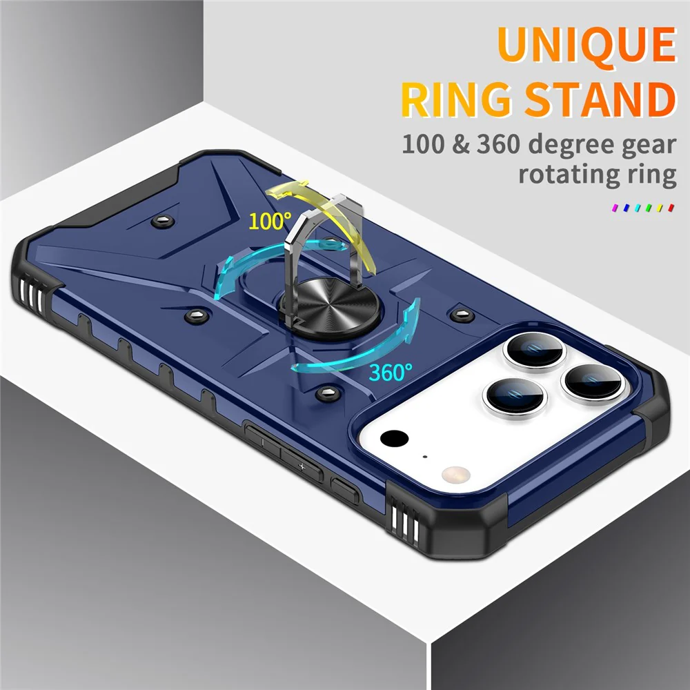 For iPhone 17 Pro Max Case PC + TPU Anti-Drop Phone Cover with Ring Kickstand - Blue - Image 5