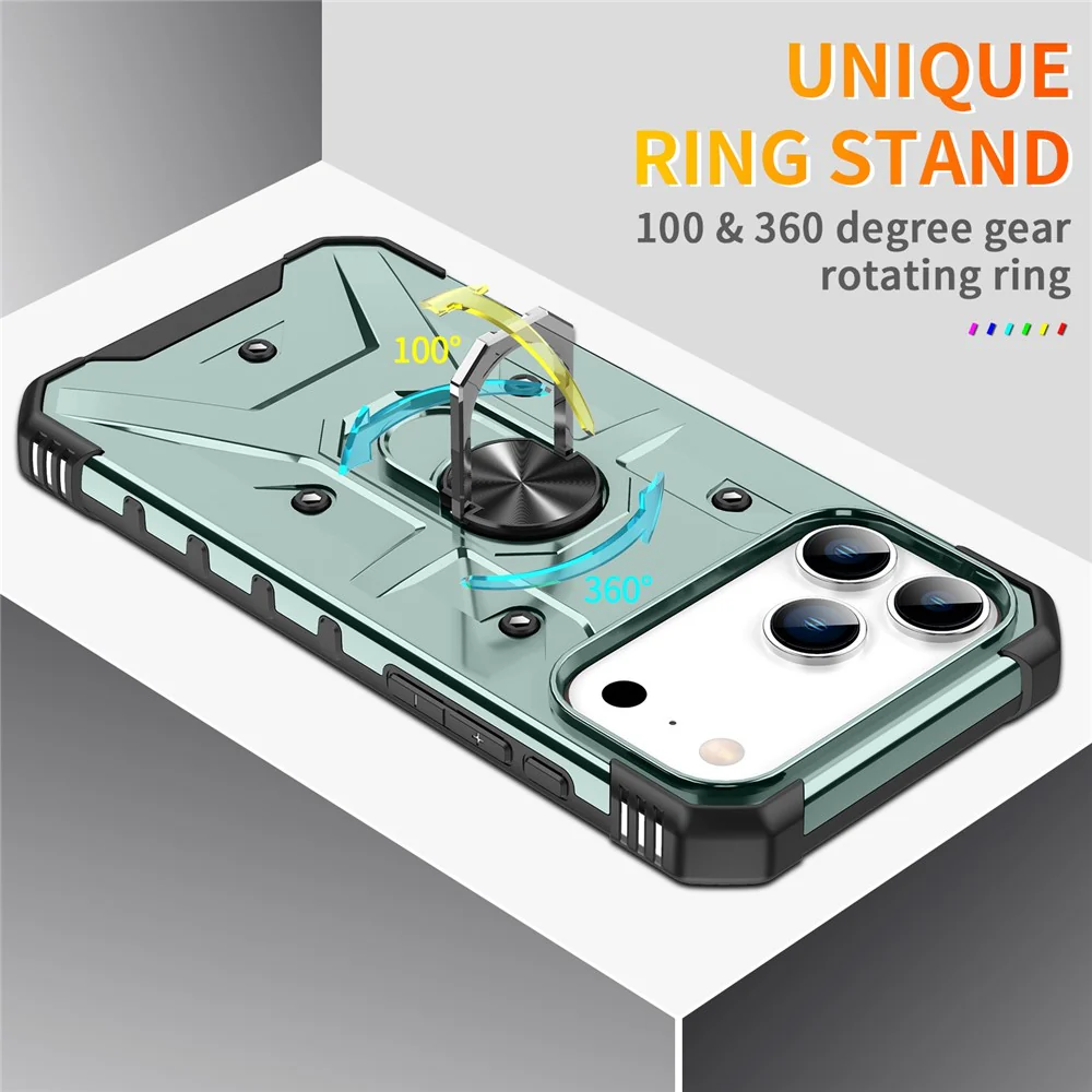 For iPhone 17 Pro Max Case PC + TPU Anti-Drop Phone Cover with Ring Kickstand - Dark Green - Image 5