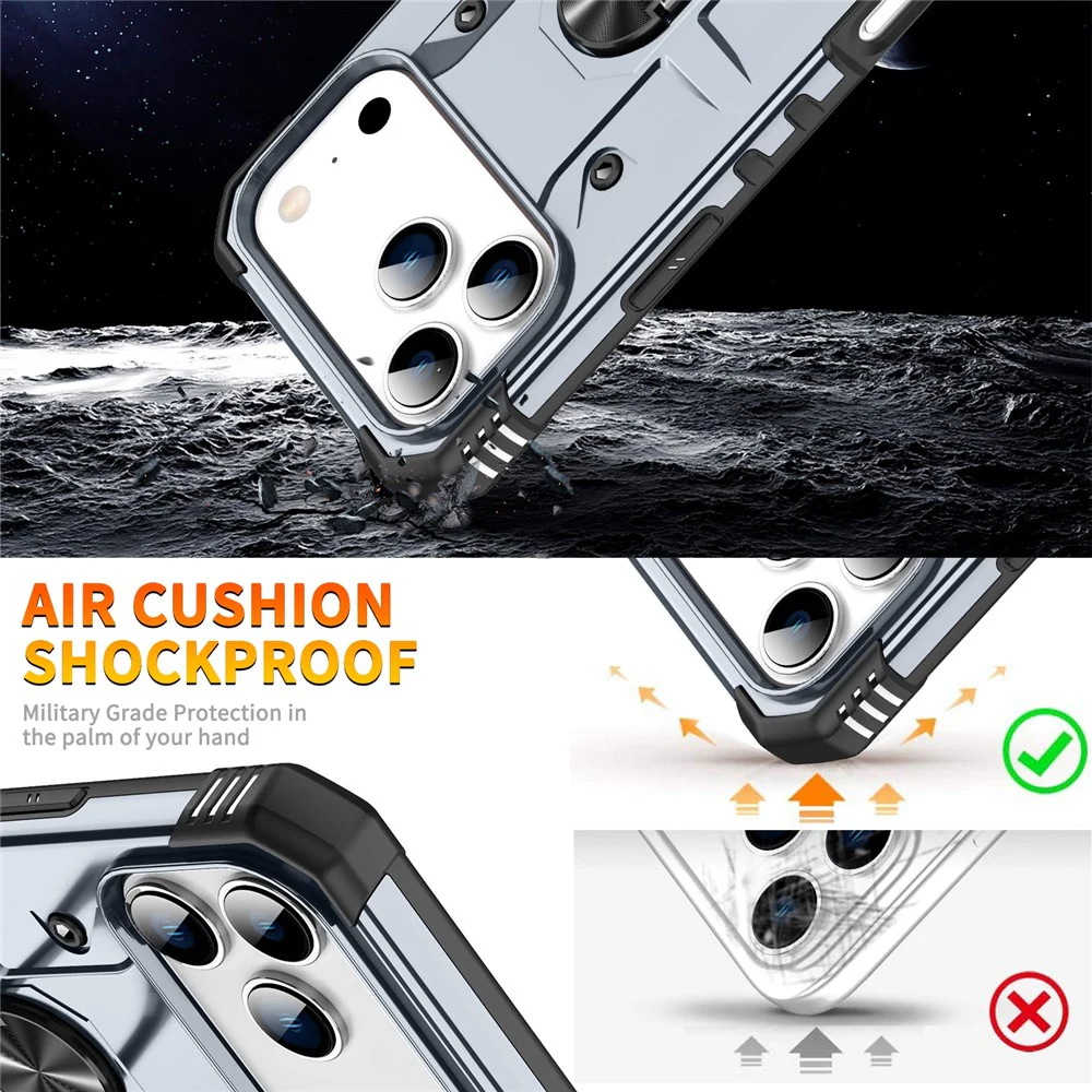 For iPhone 17 Pro Max Case PC + TPU Anti-Drop Phone Cover with Ring Kickstand - Grey - Image 7