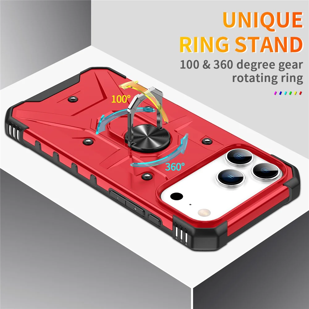 For iPhone 17 Pro Max Case PC + TPU Anti-Drop Phone Cover with Ring Kickstand - Red - Image 5