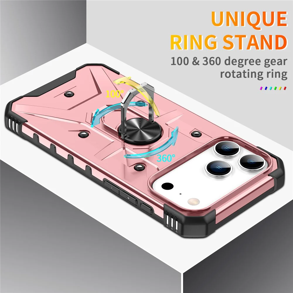 For iPhone 17 Pro Max Case PC + TPU Anti-Drop Phone Cover with Ring Kickstand - Rose Gold - Image 5