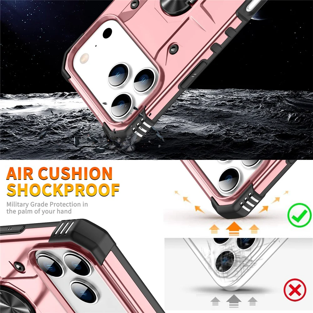 For iPhone 17 Pro Max Case PC + TPU Anti-Drop Phone Cover with Ring Kickstand - Rose Gold - Image 7