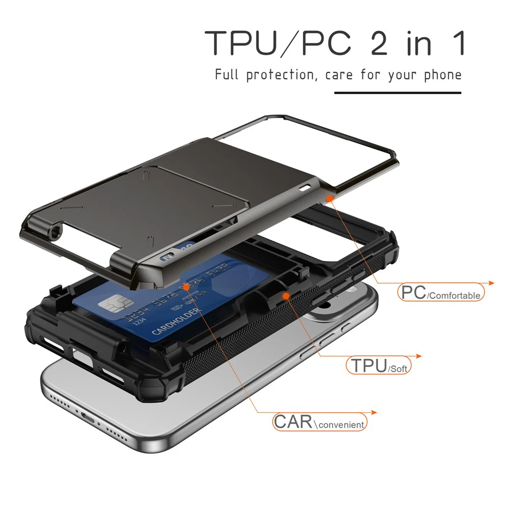 For iPhone 17 Pro Max Case PC + TPU Dual Layer Back Phone Cover with Card Holder - Black - Image 5