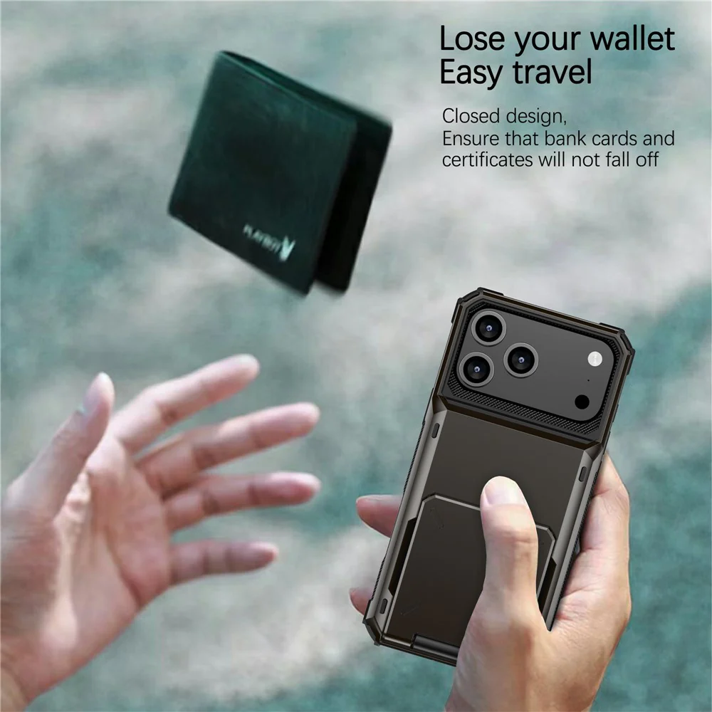 For iPhone 17 Pro Max Case PC + TPU Dual Layer Back Phone Cover with Card Holder - Black - Image 8
