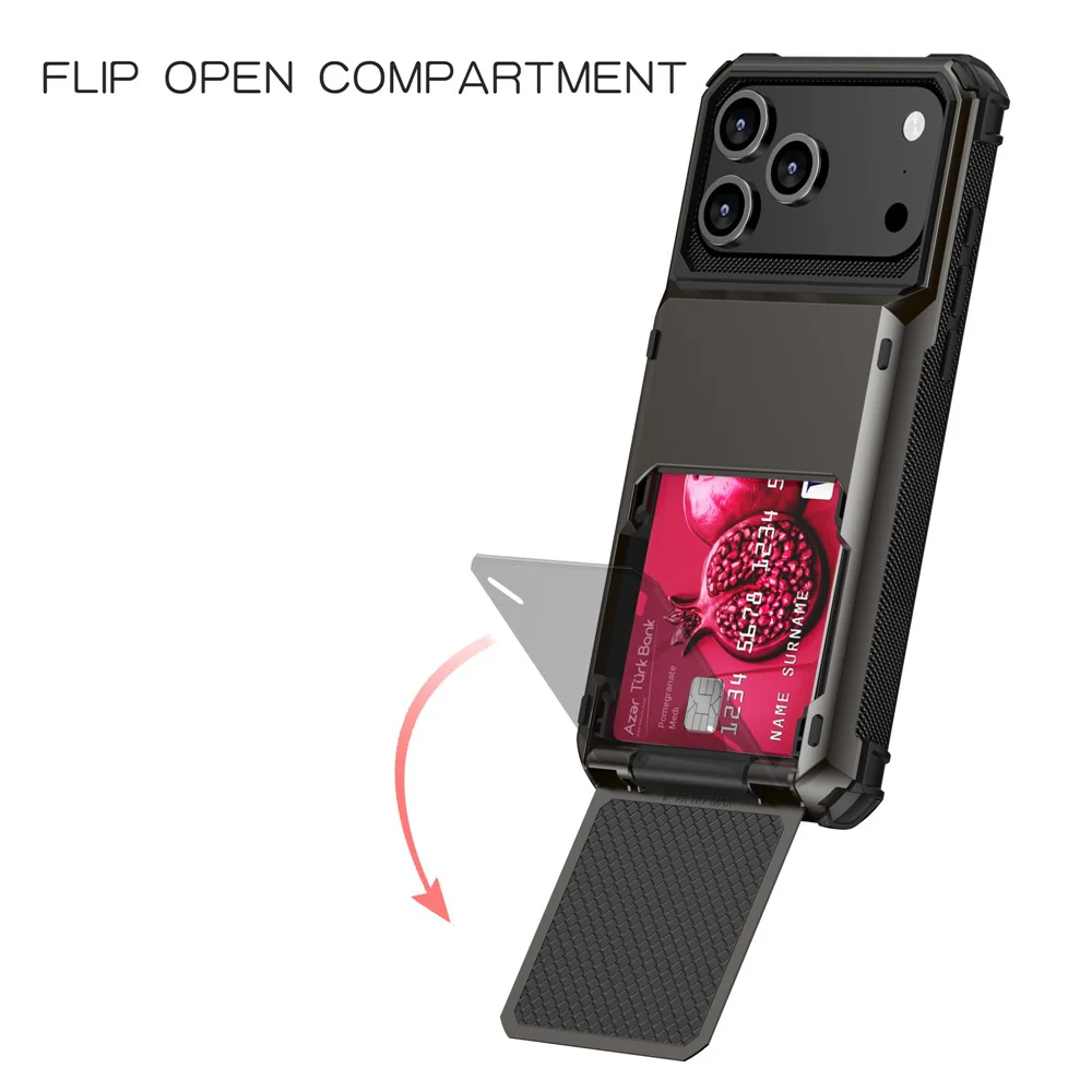 For iPhone 17 Pro Max Case PC + TPU Dual Layer Back Phone Cover with Card Holder - Red - Image 2