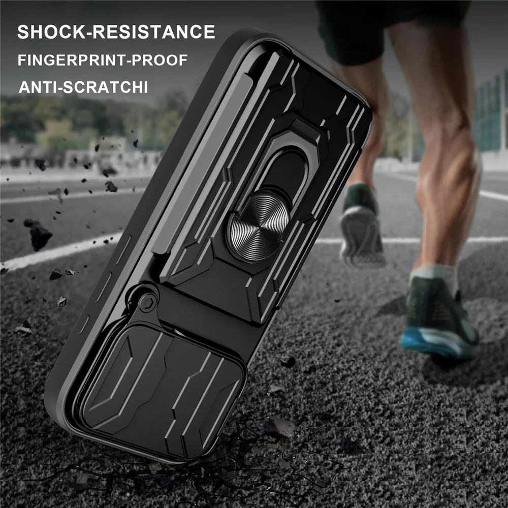 For iPhone 17 Pro Max Case PC + TPU Kickstand Phone Back Cover with Camera Slider - Blackish Green - Image 2
