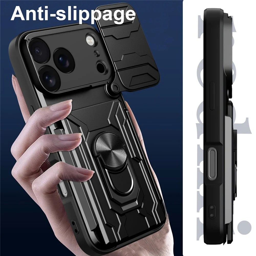 For iPhone 17 Pro Max Case PC + TPU Kickstand Phone Back Cover with Camera Slider - Blackish Green - Image 4
