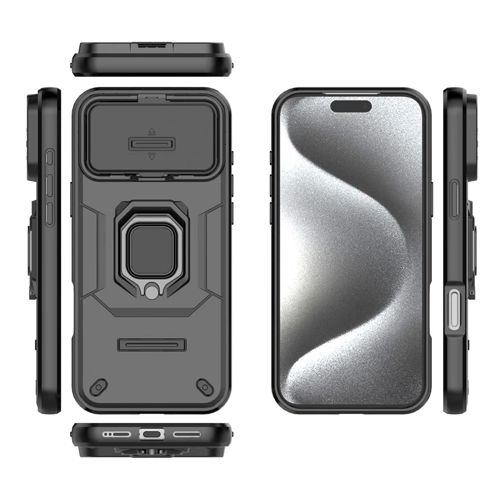 For iPhone 17 Pro Max Case PC + TPU Kickstand Phone Protector with Lens Cover - Black - Image 6
