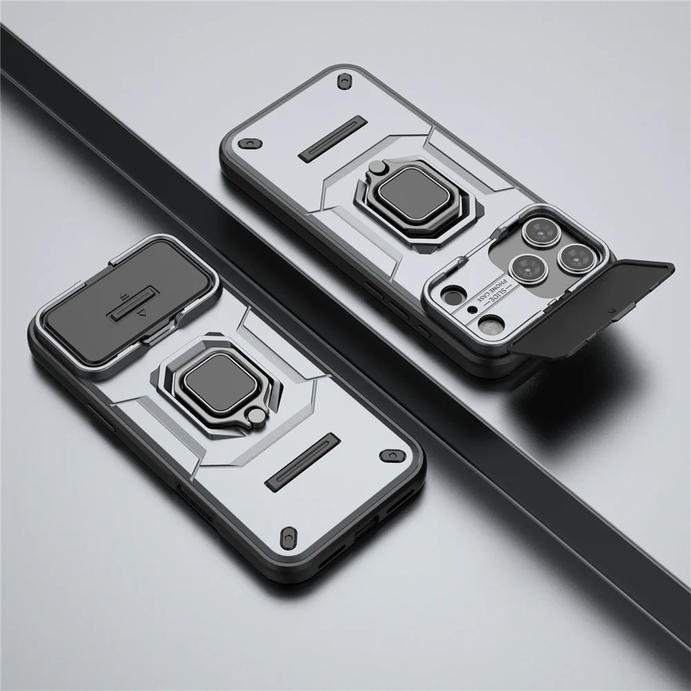 For iPhone 17 Pro Max Case PC + TPU Kickstand Phone Protector with Lens Cover - Grey - Image 4