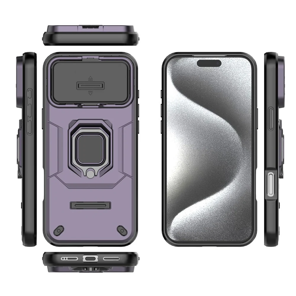 For iPhone 17 Pro Max Case PC + TPU Kickstand Phone Protector with Lens Cover - Purple - Image 5