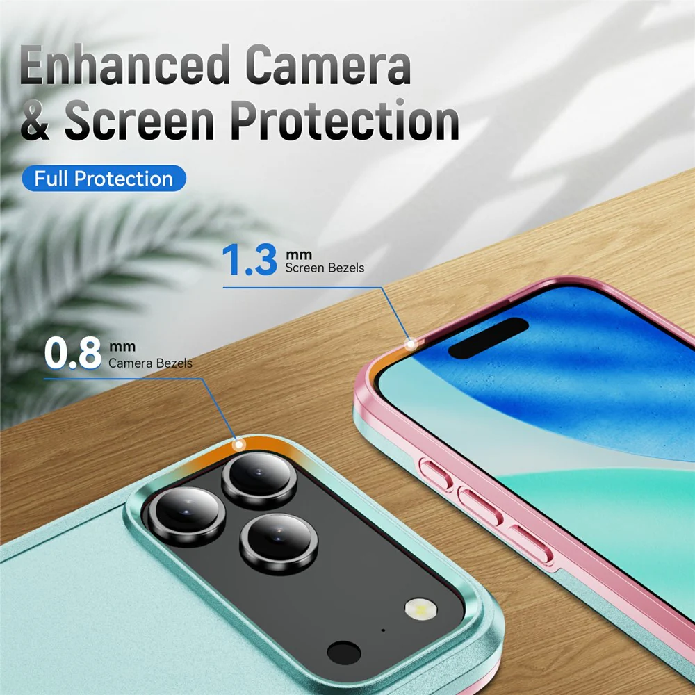 For iPhone 17 Pro Max Case PC + TPU Military Grade Drop Protective Phone Cover - Green + Pink - Image 4