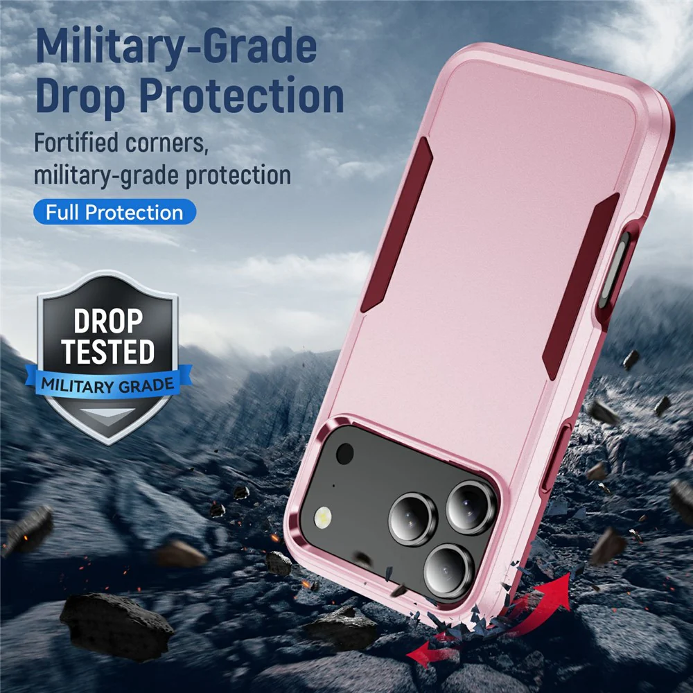 For iPhone 17 Pro Max Case PC + TPU Military Grade Drop Protective Phone Cover - Pink + Rose - Image 3