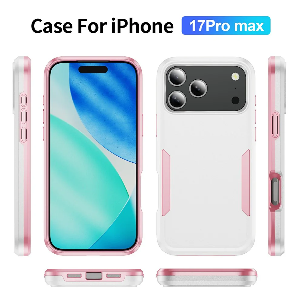 For iPhone 17 Pro Max Case PC + TPU Military Grade Drop Protective Phone Cover - White + Pink - Image 7