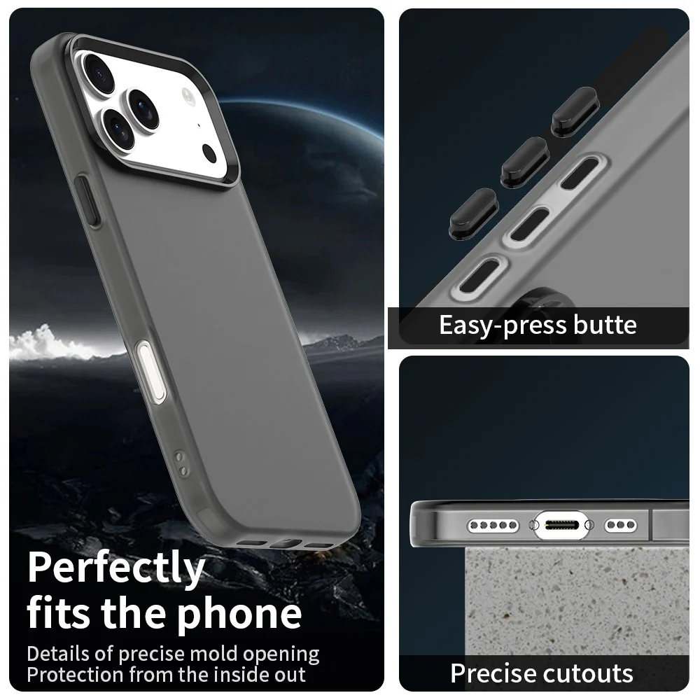 For iPhone 17 Pro Max Case PC + TPU + PET Matte Anti-Drop Phone Back Cover - Black - Image 2