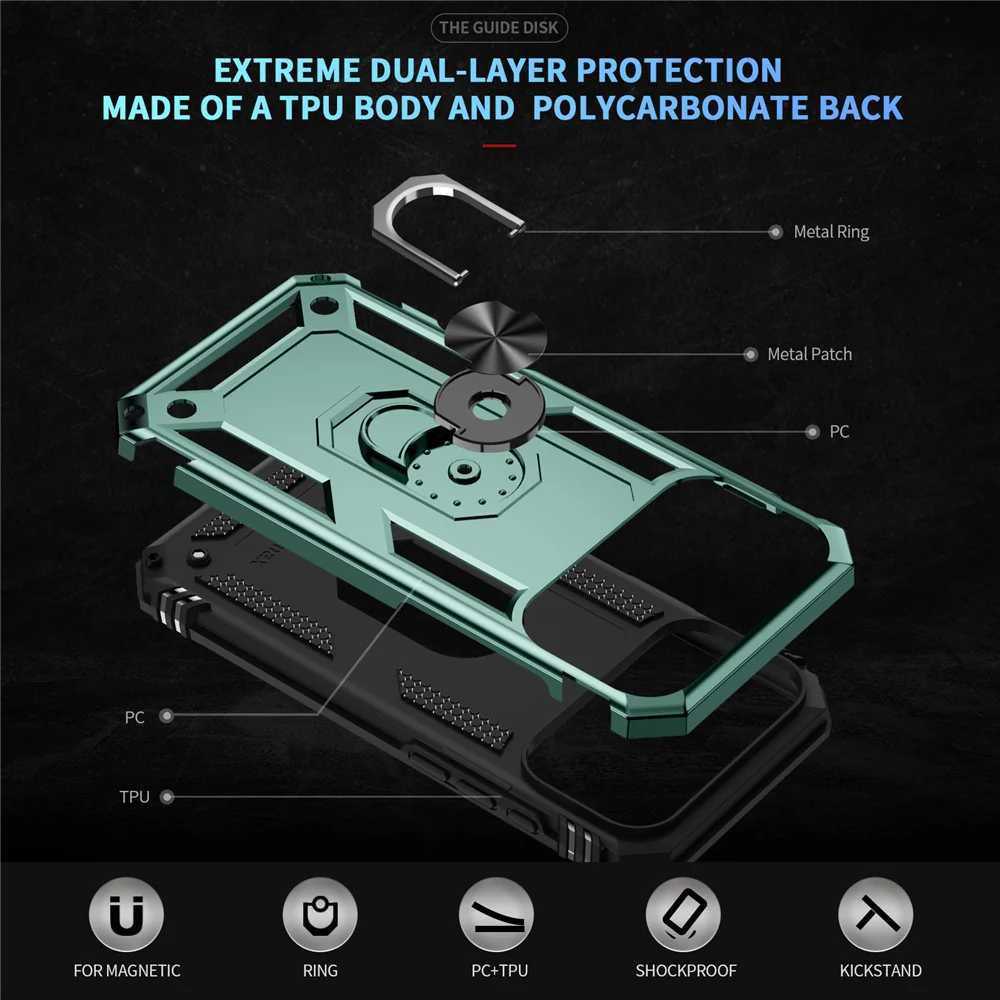 For iPhone 17 Pro Max Case PC + TPU Phone Cover with Kickstand - Blackish Green - Image 2