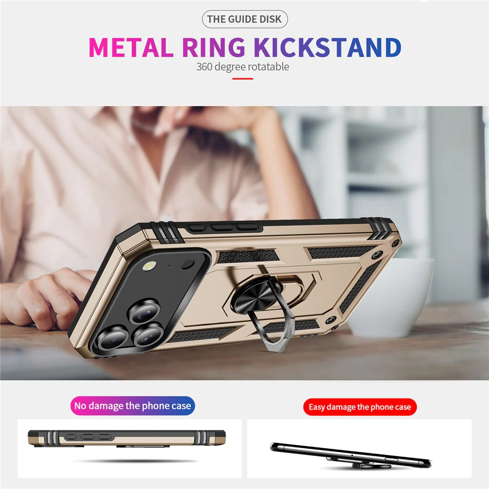 For iPhone 17 Pro Max Case PC + TPU Phone Cover with Kickstand - Gold - Image 6