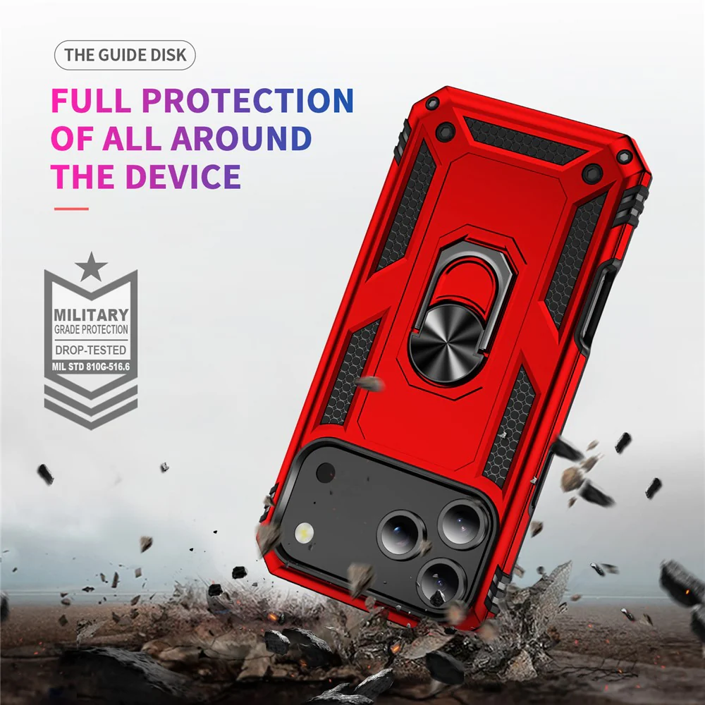 For iPhone 17 Pro Max Case PC + TPU Phone Cover with Kickstand - Red - Image 5