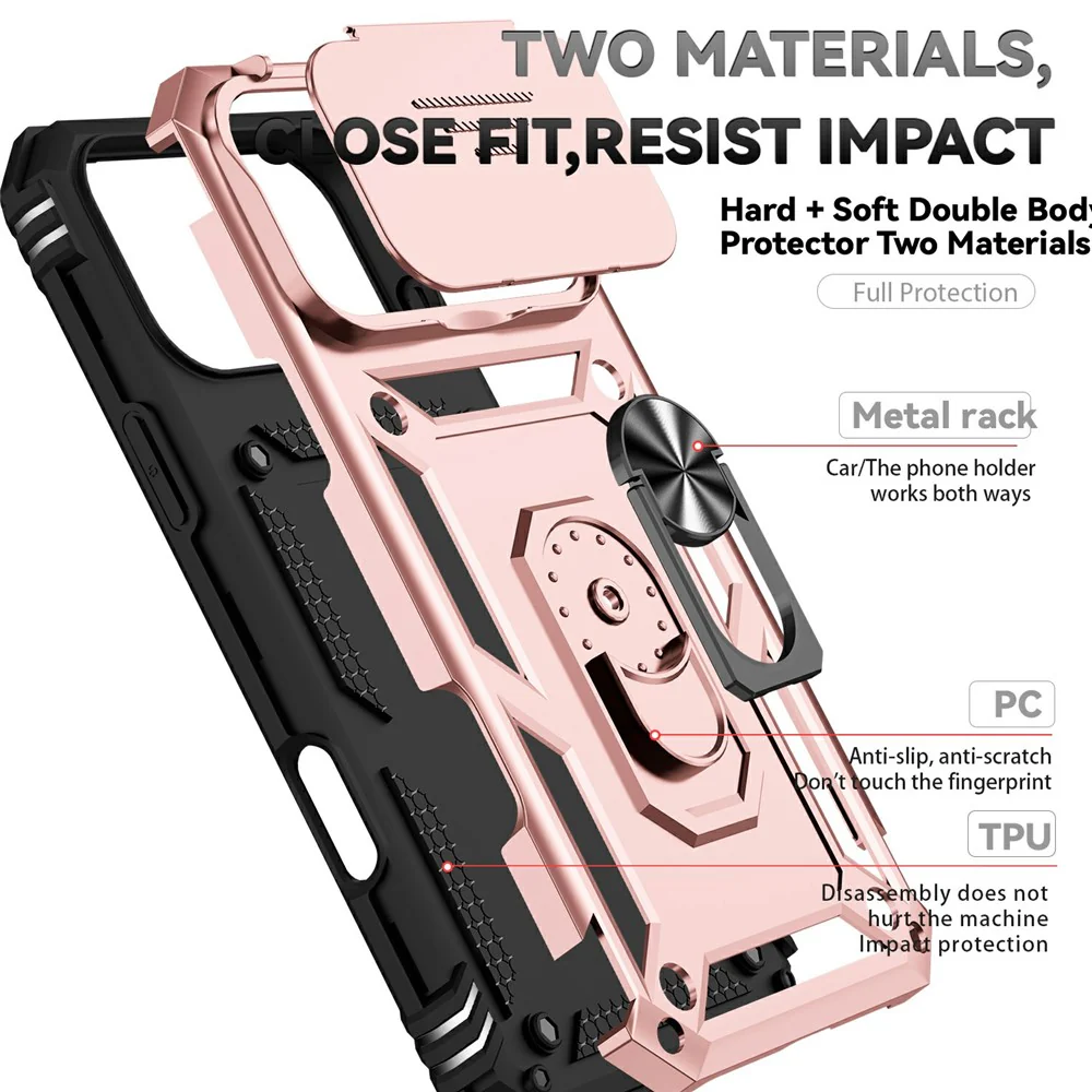 For iPhone 17 Pro Max Case PC + TPU Phone Cover with Lens Protection Kickstand - Rose Gold - Image 6