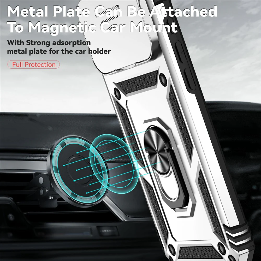 For iPhone 17 Pro Max Case PC + TPU Phone Cover with Lens Protection Kickstand - Silver - Image 5
