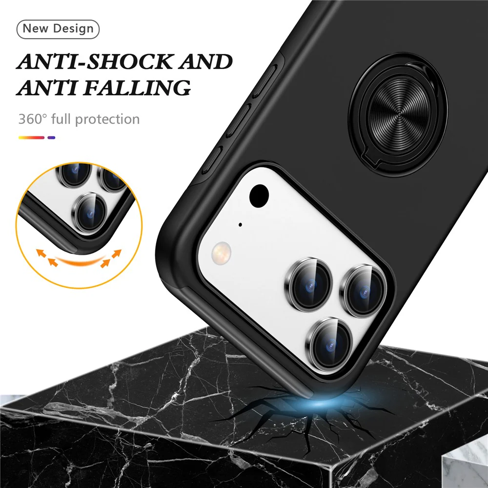 For iPhone 17 Pro Max Case PC + TPU Phone Cover with Rotatable Ring Holder - Black - Image 3