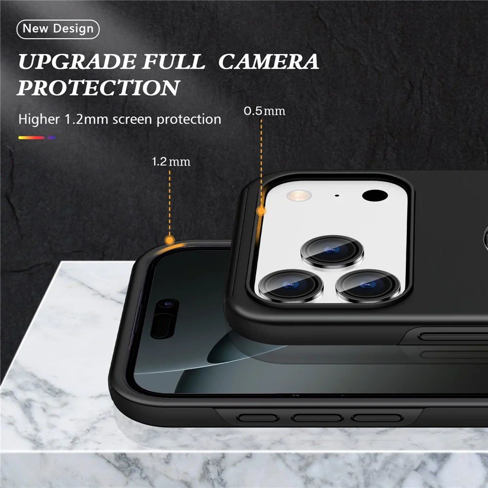 For iPhone 17 Pro Max Case PC + TPU Phone Cover with Rotatable Ring Holder - Black - Image 5