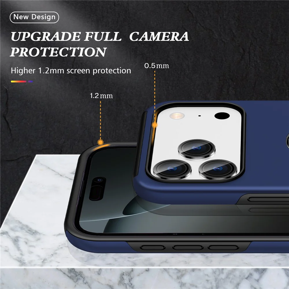 For iPhone 17 Pro Max Case PC + TPU Phone Cover with Rotatable Ring Holder - Blue - Image 5