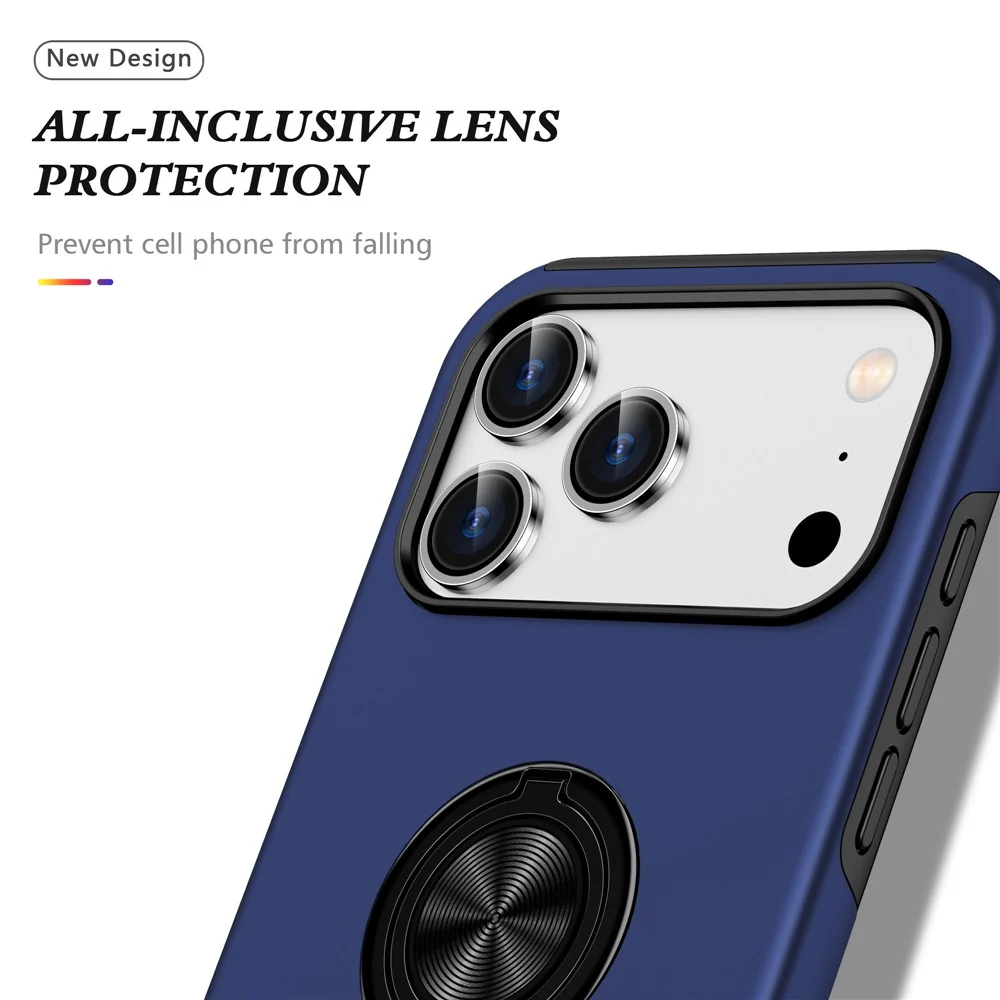 For iPhone 17 Pro Max Case PC + TPU Phone Cover with Rotatable Ring Holder - Blue - Image 6