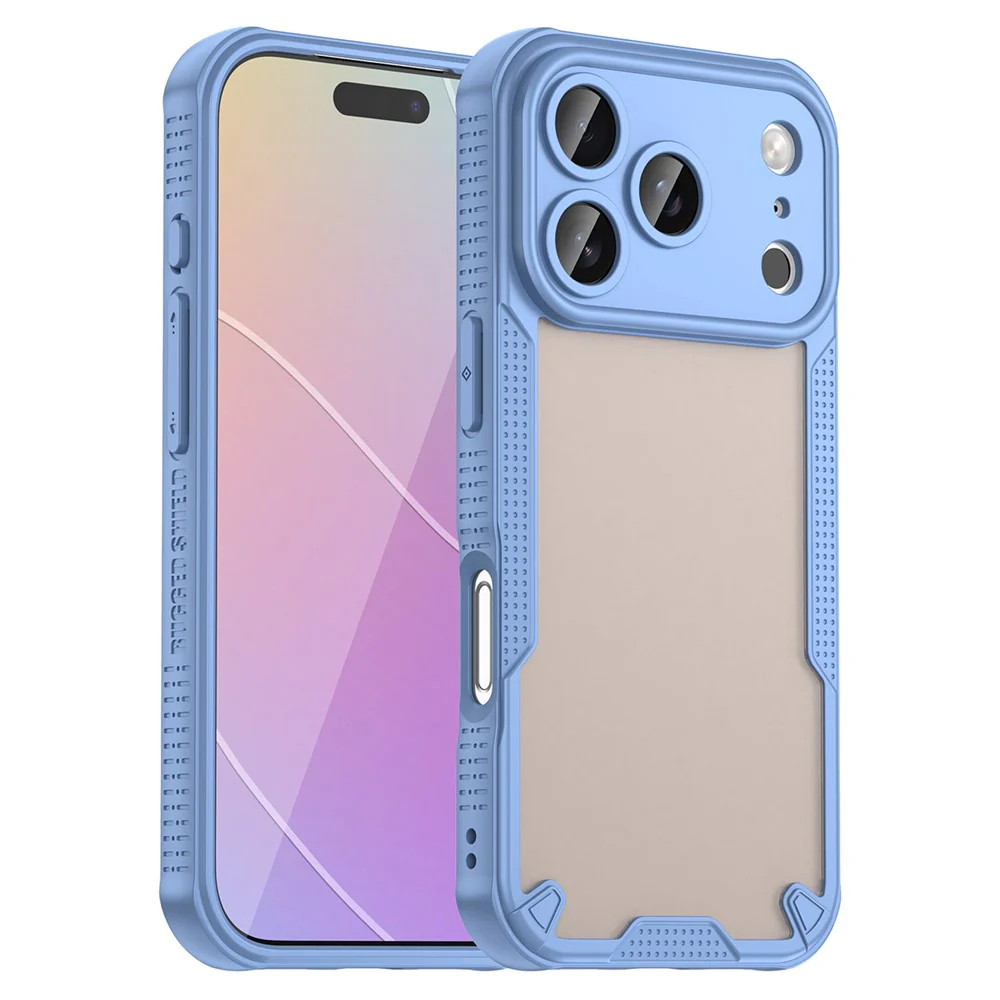 For iPhone 17 Pro Max Case PC + TPU Semi-Transparent Frosted Finish Protective Phone Cover - Blue